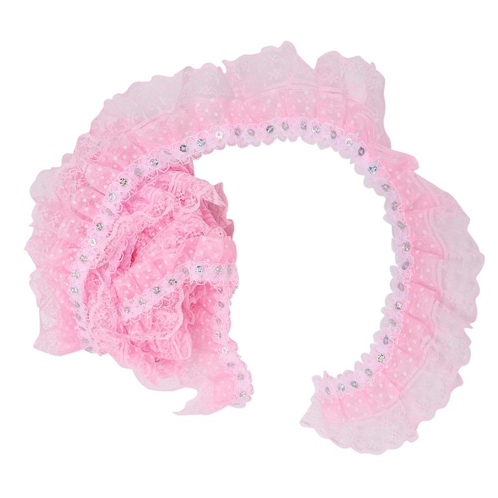 1pcs 3 Layer Pleated Trim Ribbon Pleated Organza Printing Dots Ribbon Mesh Lace Ribbon  Sewing Craft розовый