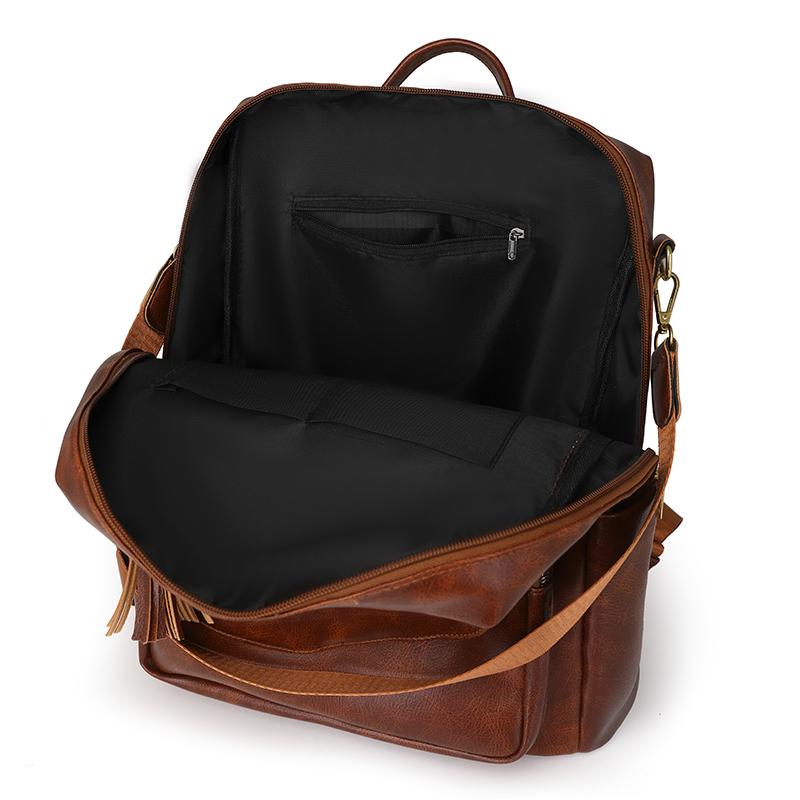 Mochila Retro para Mujer de Gran Capacidad para Viaje Diario con Borla