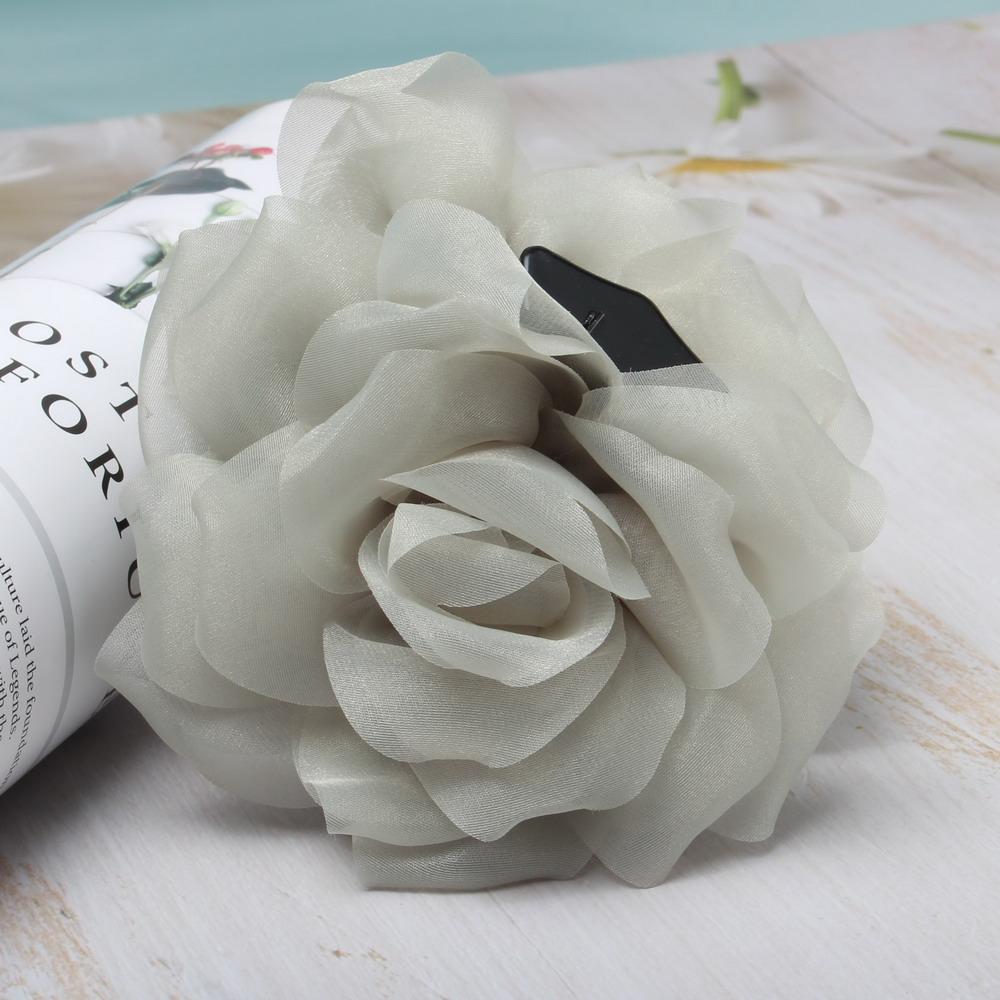 Organza Ros Blomma Hårklämmor för Kvinnor Flickor Mjuk Korsage Hästsvanshållare Hårklämmor Mode Håraccessoarer