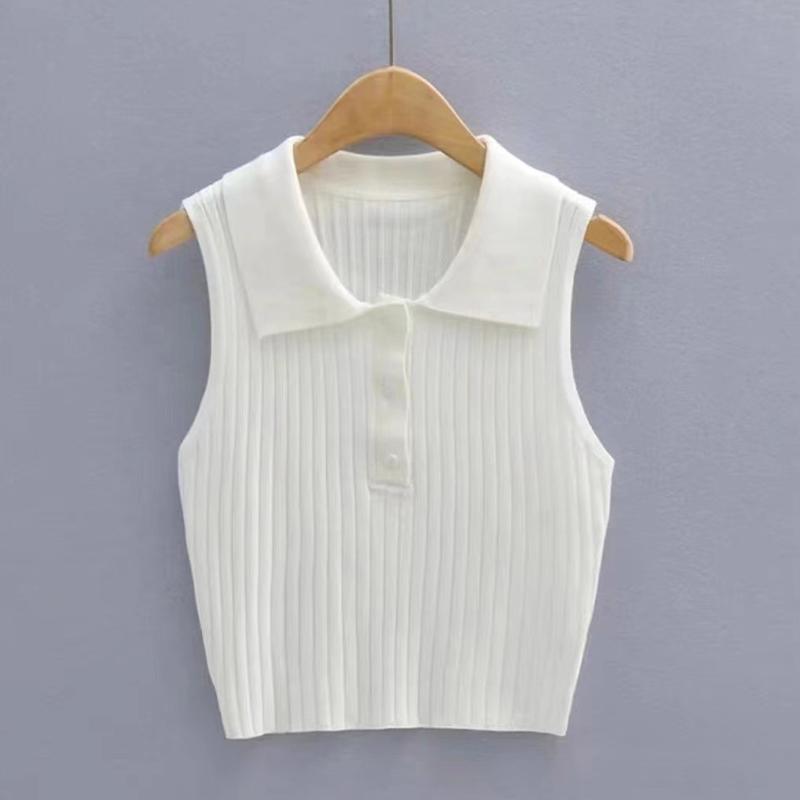 

Korean Temperament Lapel Buttoned Sleeveless Slim Knitted Vest For Women one size