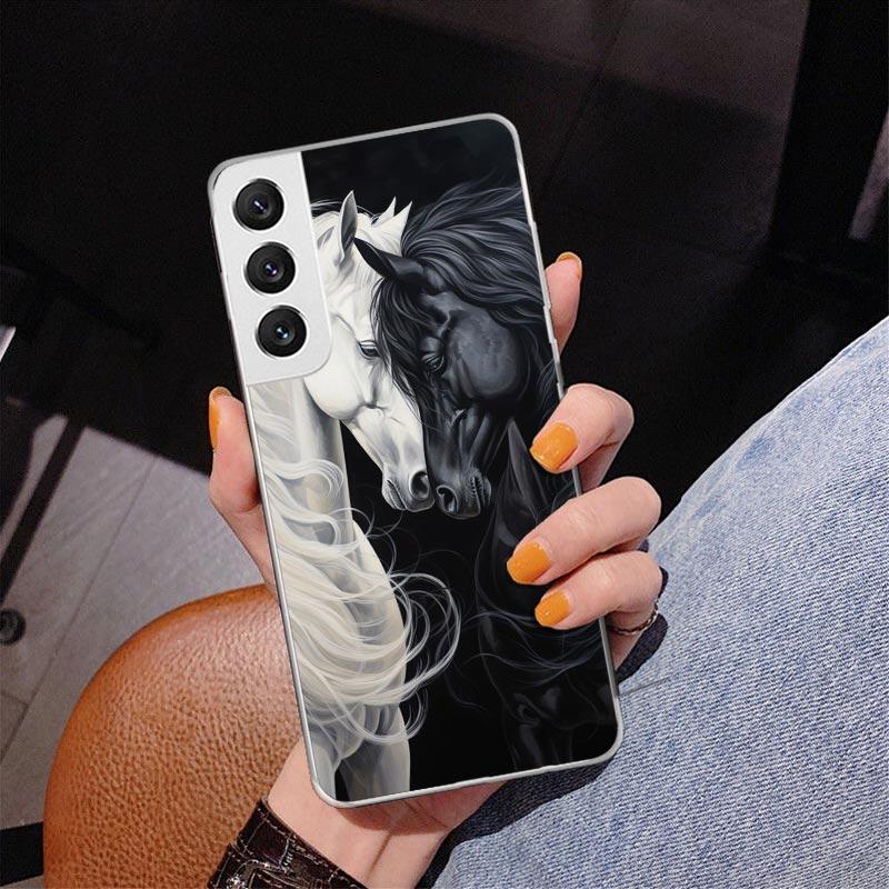 

Animal Black Horse Phone Case For Samsung Galaxy S24 S25 Edge S26 Ultra S23 S22 S21 Plus S20 FE + Personalized Print Cover Galax Samsung S24
