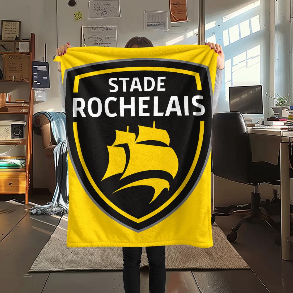 1PC Stade Rochelais 1 Print Flannel Blanket, High Quality Comfortable for All Seasons, Home Decor, Warmth and Comfort, Perfect for Christmas Gifts
