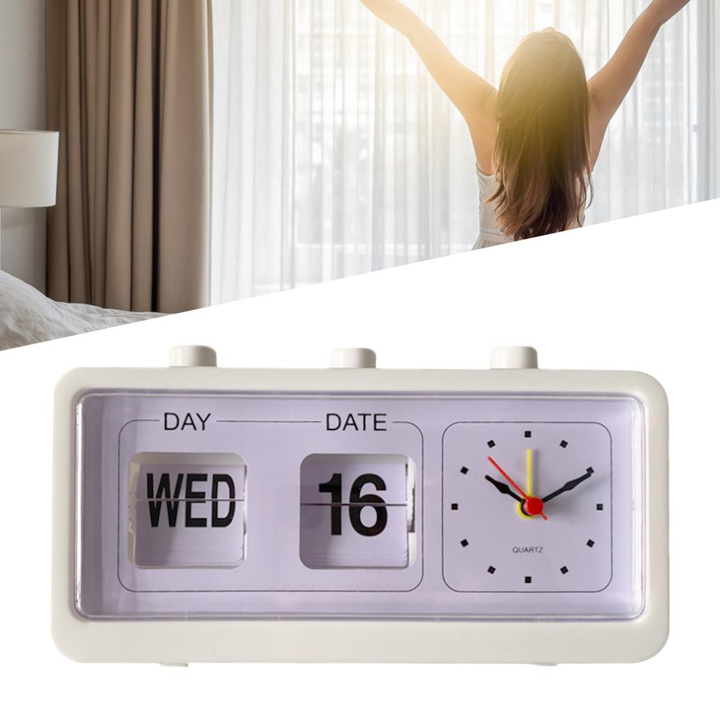 Desk Table Alarm Clock Manual Jump Calendar Desktop Alarm Clock for Study Room Office White