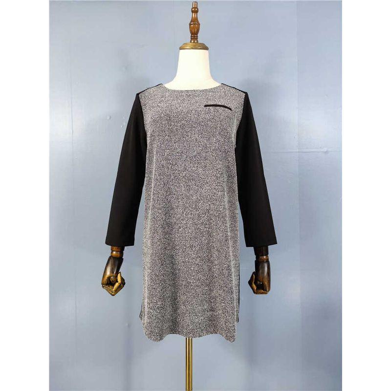 

Export Single Work Clothing Versatile 3/4 Sleeve Elegance Fashion Casual a Word Fall New Patchwork Work Dress Female Gray Black L