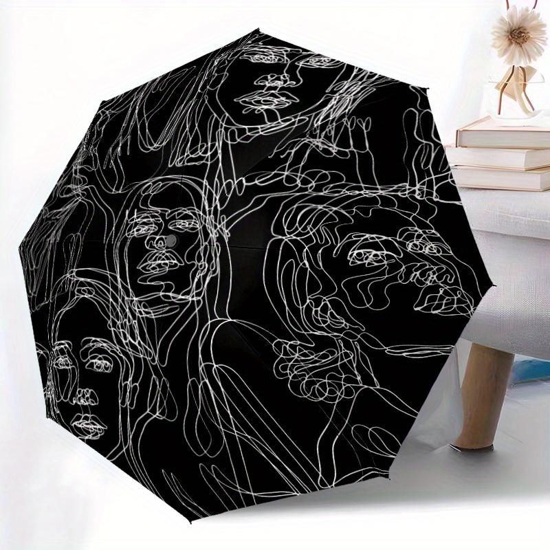 

1pc Automatic Open/Close Umbrella with Self-Powering Button, Compact Folding Travel Umbrella, Windproof 8-Rib Shaft, Black & W Iron&8K