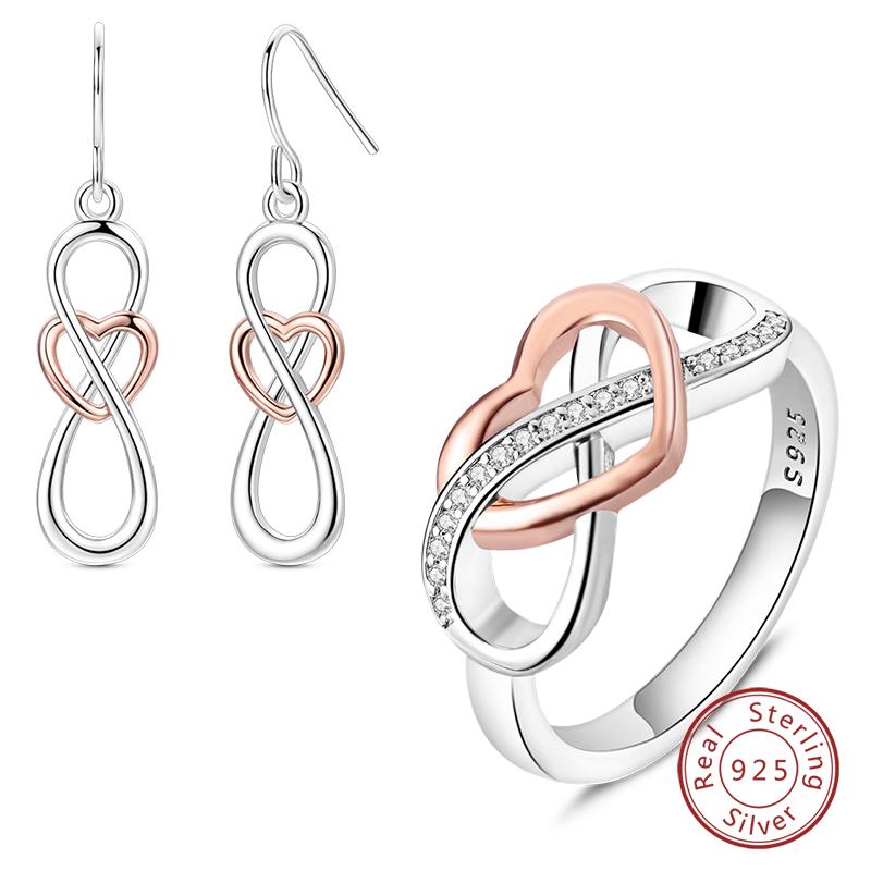 

Eternal Love 925 Silver Ring And Earrings Set Ladies Engagement Jewelry Design Wedding Accessories 6
