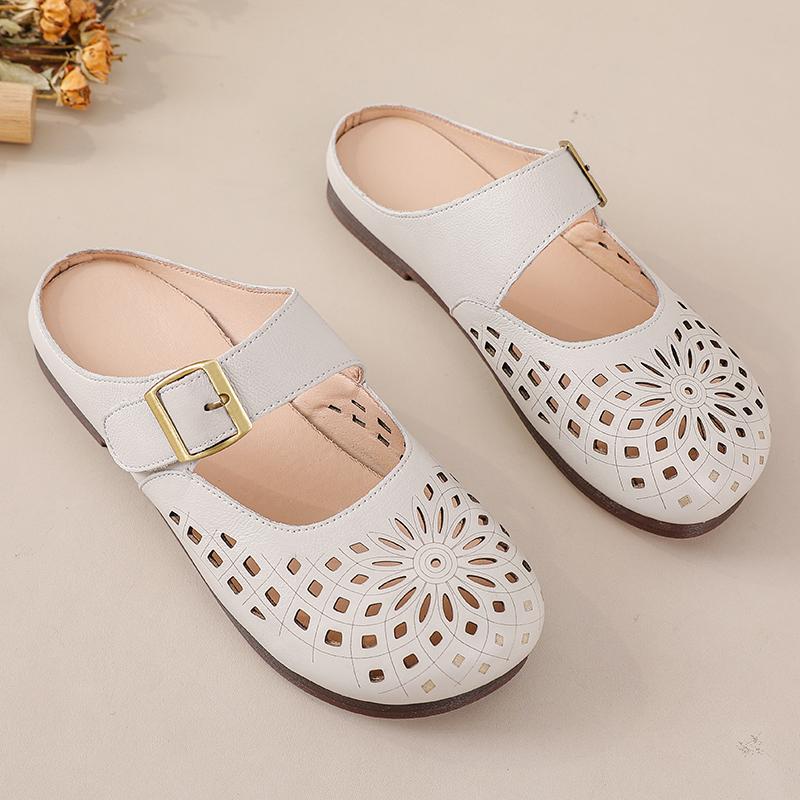 Fashion New Arrival Genuine Leather Sandal Womens Clogs Slip on Mules Closed Toe Sandals Woman Elegant Summer Flats Comfortable Shoe Mom