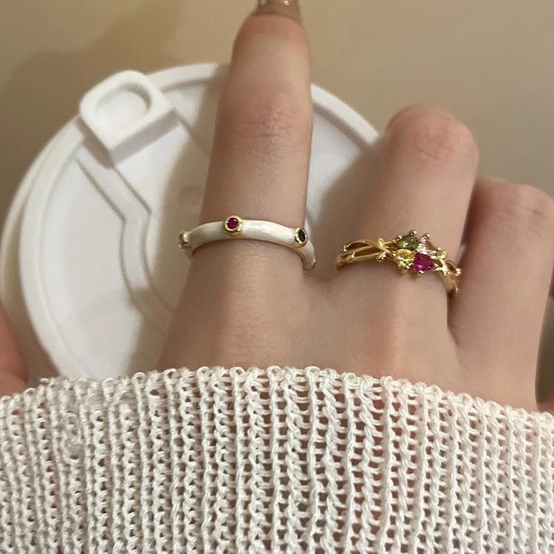 Chic Geometric Adjustable Copper Ring For Women Featuring Colorful Zirconia Stones