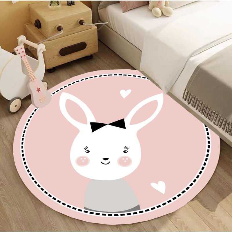 Deer Round Carpet Flowers Butterflies Snail Print Mat Whimsical Home Decor Anti-slip Rug for Living Room Bedroom Playroom