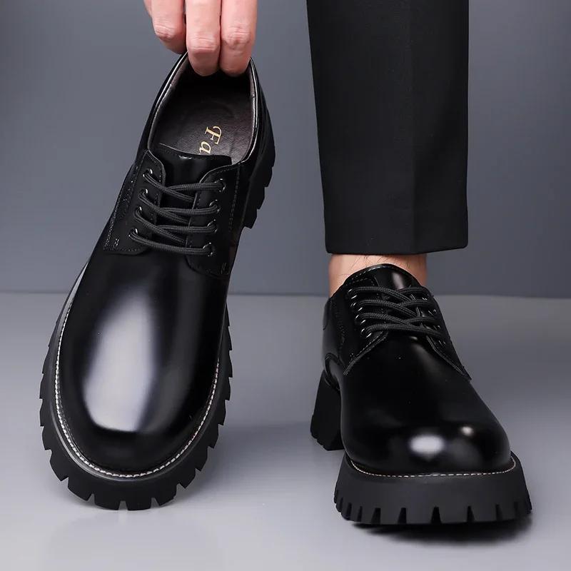 Bright Surface Oxford Shoes Man Casual Lightweight Luxury Brand Summer Loafers Fashionable Height Increasing Thick Soled Shoes