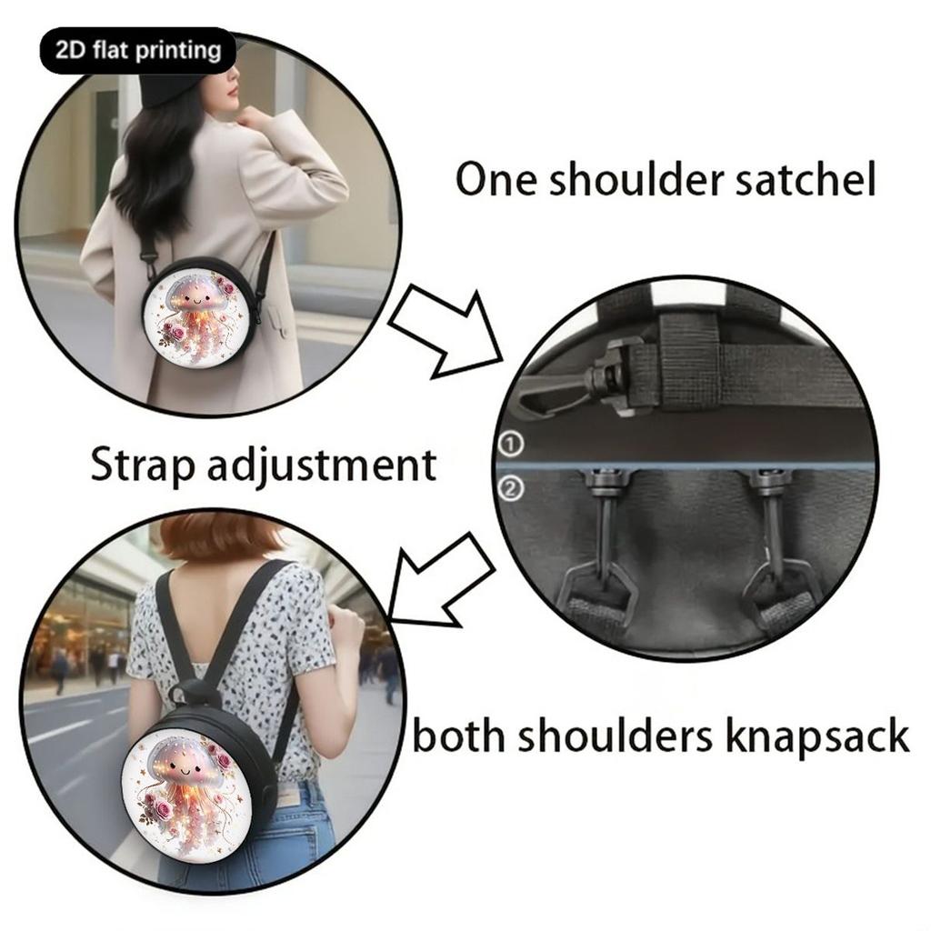 Beautiful Jellyfish Print Round Shoulder Bag Casual Messenger Bag for Woman Best Gifts 2D Flat Casual Daily Crossbody Bag