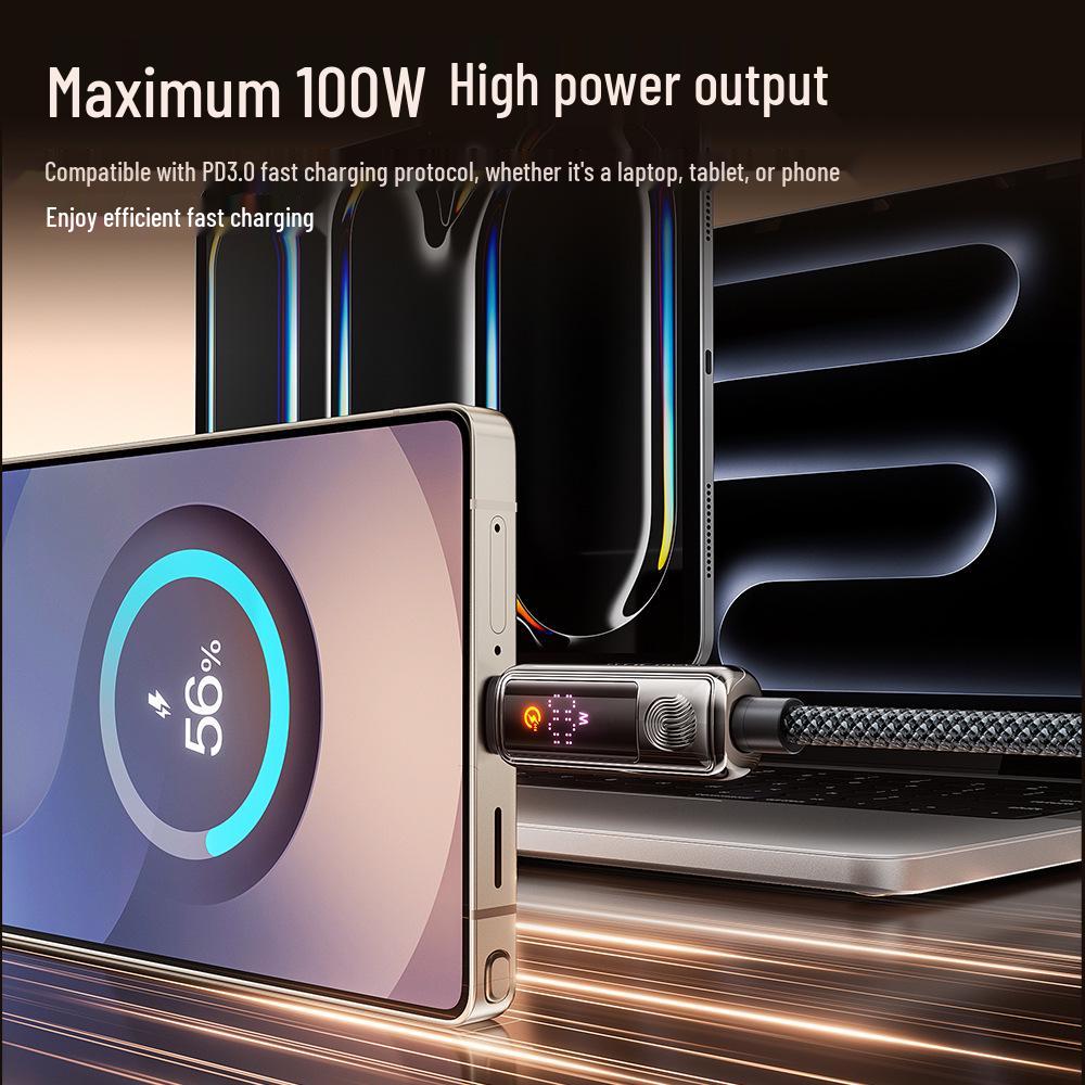 Twitch 100W Type-C Fast Charging Cable with Touch Display for Apple, Huawei & Android Laptops