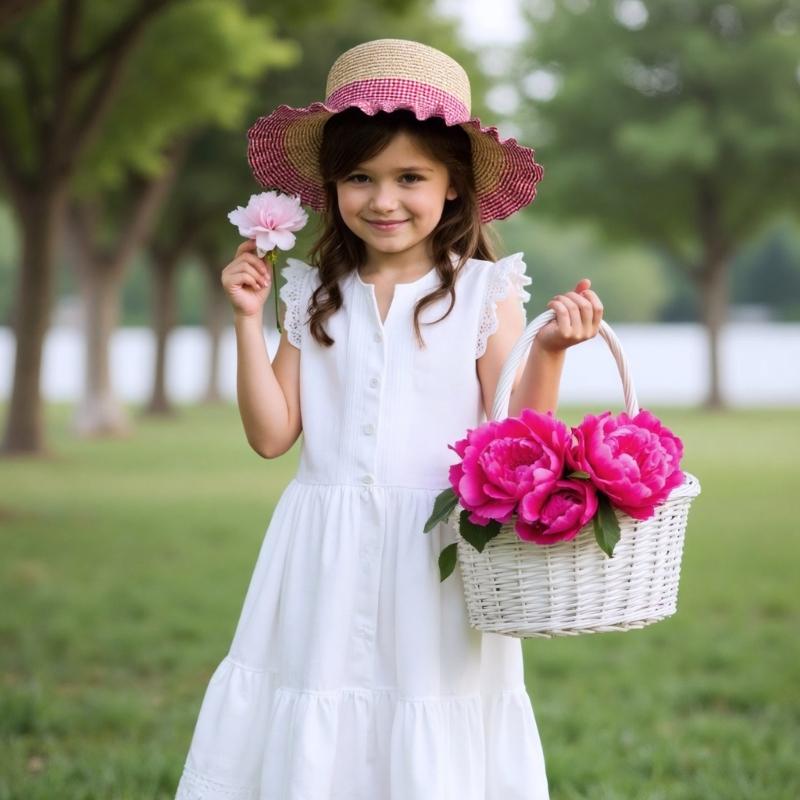 Kids Outdoor Fisherman Hat Trendy Checkered Wide Brimmed Sun Hat Adjustable Size Lovely Bowknot Accent for Summer