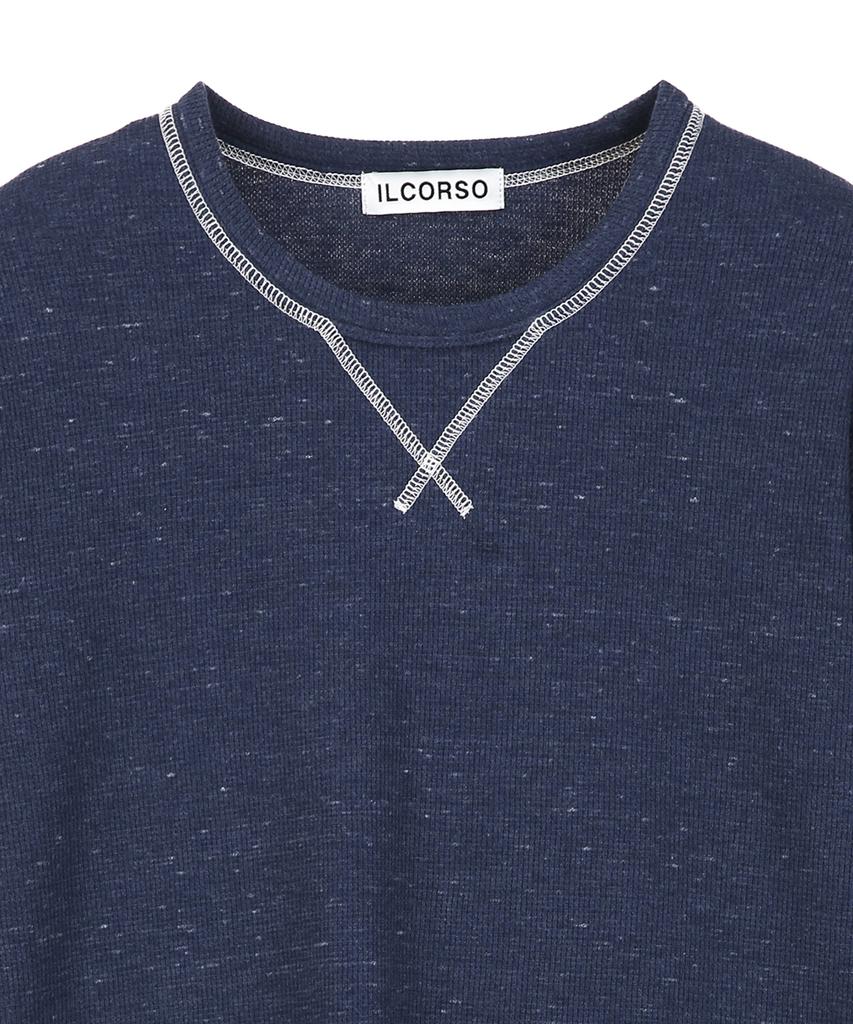 IL CORSO Pin Slub Waffle Long Sleeve T-Shirt Blue
