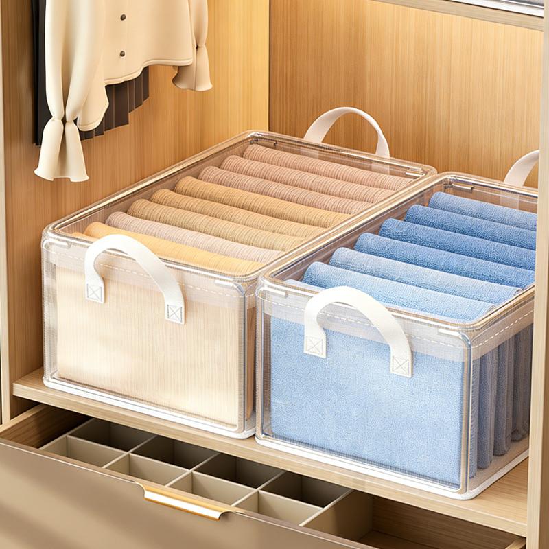 Large Storage Basket with Metal Frame, Foldable Box for Transparent Clothes, Stackable for Toys