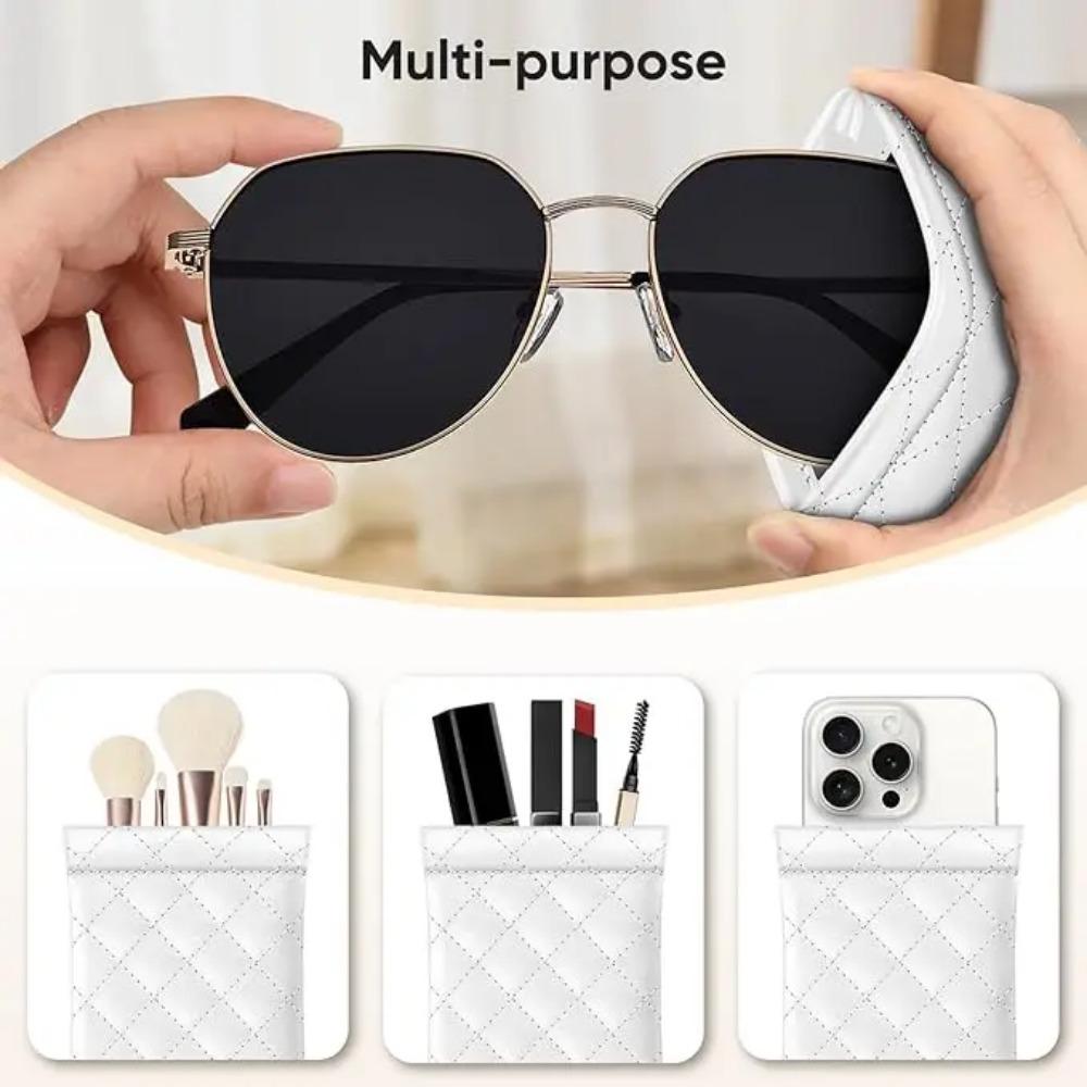 High-end down cotton leather eyewear case, pu spring clip automatic closing portable eyewear and sunglasses storage bag