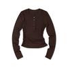 MOAA Henley Neck Side Shirred Long Sleeve (Brown)