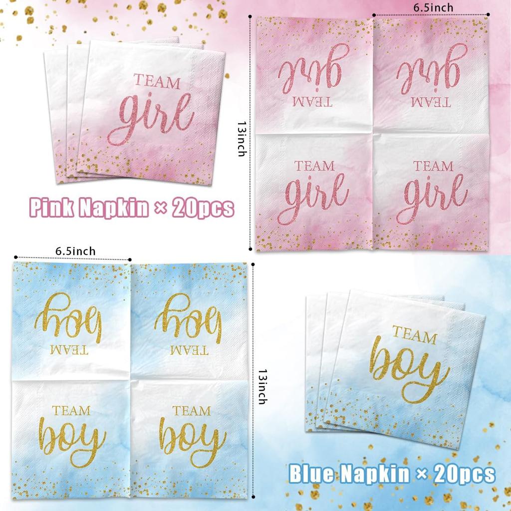 Gender Reveal Party Supplies - 40Pcs Team Boy Team Girl Napk Disposable Baby Shower Birthday Paper Napk for Boy or Girl Gender Reveal