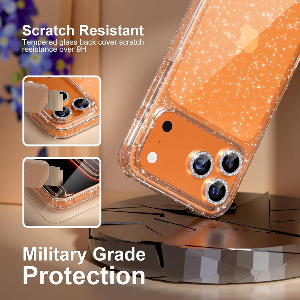 Clear Glitter Diamond Camera Lens Protector Tempered Glass Screen Protection Case Cover For iPhone 17 Pro Max Air 16E 16 E 15 Plus 14 13 Mini 12 11
