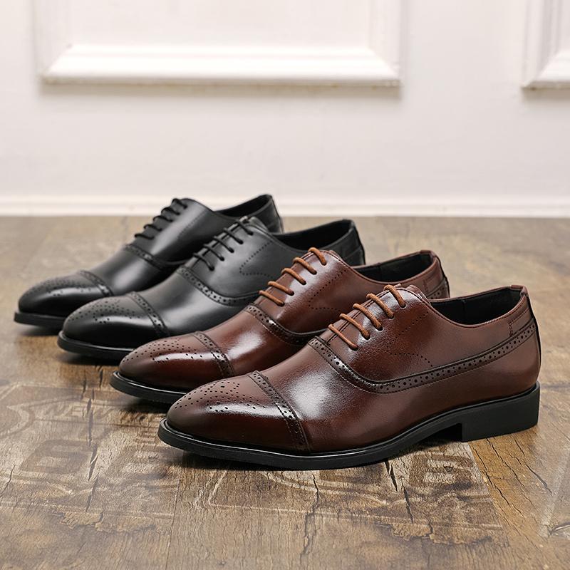 Retro Britischer Stil, Herren Spitzschuh Businesskleid Lederschuhe, neue Schnürschuhe Brock Blume Herrenschuhe trendige Herren