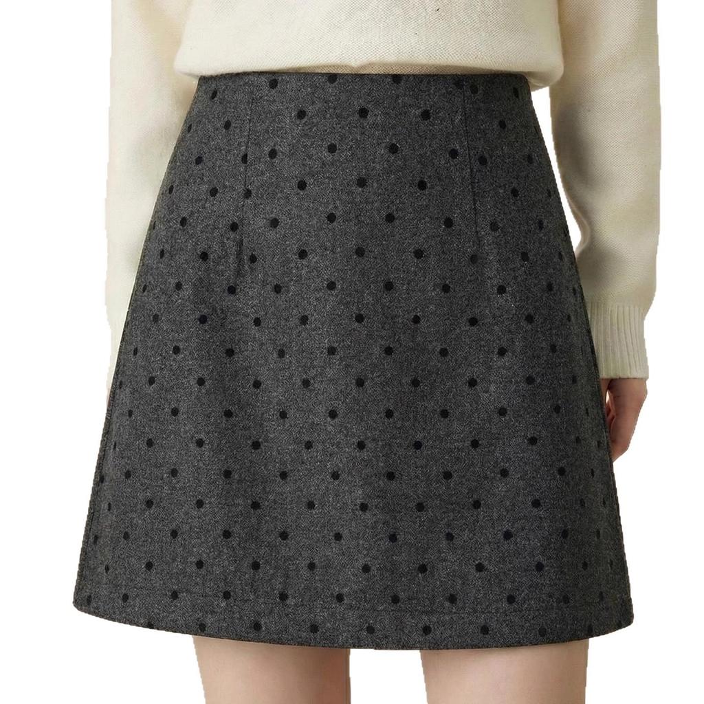 Woolen Polka Dot High-Waisted A-Line Skirt - Petite Hip-Hugging Style for Women, Autumn/Winter 2025