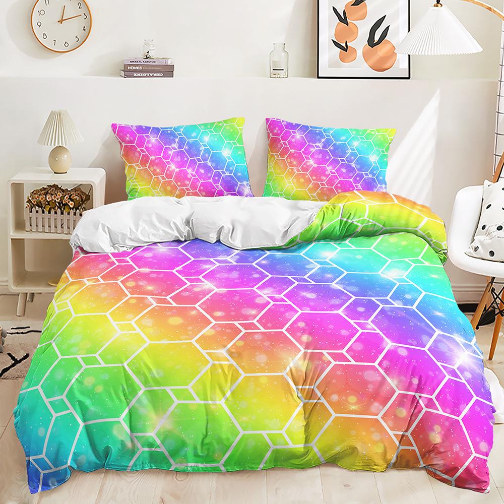 Bed Three-Piece Color Gradual Change Glitter Quilt Cover 3D Digital Printing Kit