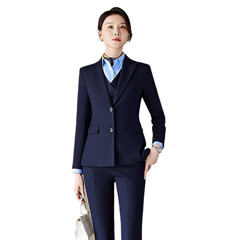 Professional Women's Autumn Suit Set - Formal Workwear for Hotel Front Desk Manager with Long-Sleeved Jacket and Pants