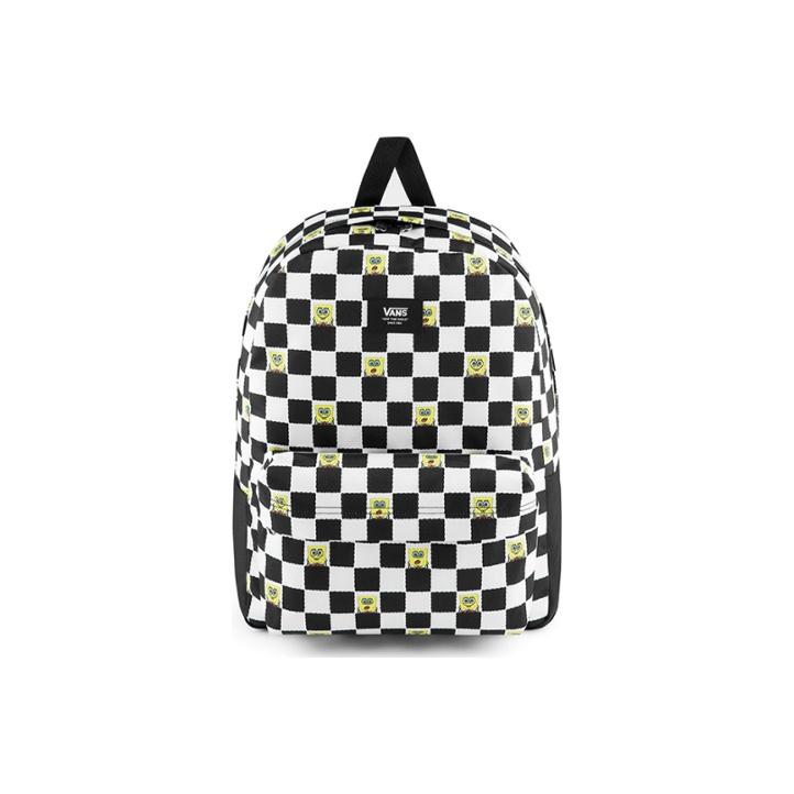 Vans X SpongeBob Collaboration Full Print Black And White Checkerboard Large Capacity Couple Student Polyester Backpack Unisex Backpack VN0A5KHQQ7Y Black White Checkerboard