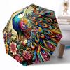Peacock Feather Mandala Art Outdoor Automatic Umbrella Compact 8-Rib Weight Sturdy Construction Durable Everyday Carry Umbrella