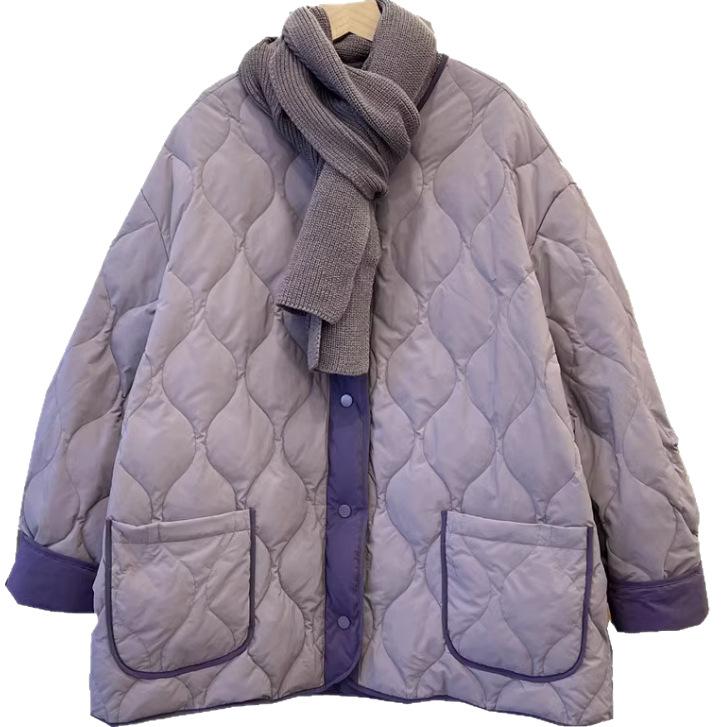 White duck down light rhombus grid down jacket women's gourd autumn and winter clothing new high-end large-size loose round neck jacket