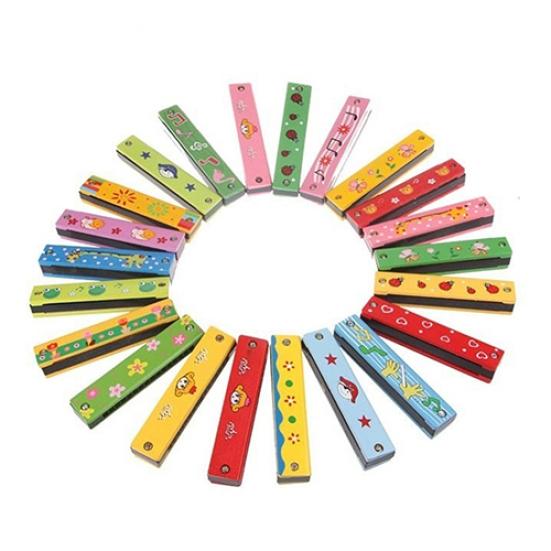 Children 16 Holes Double Row Wood Harmonica Musical Instruments Educational Toy