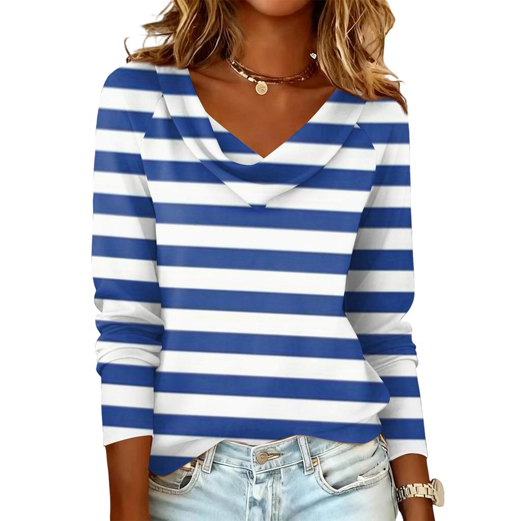 Damen gestreift bedrucktes lässiges und modisches Langarm-Pullover-Oberteil