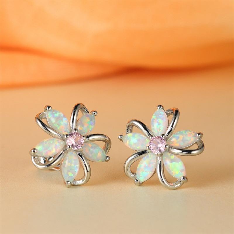 New hot-selling premium Opal cherry blossom stud earrings, luxury zircon sparkling earrings for women