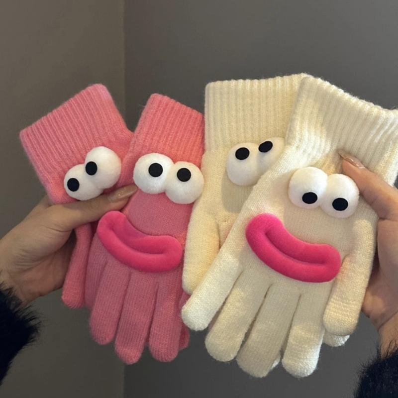 Hübsche Würstchenmund-Touchscreen-Handschuhe für Damen und Mädchen, weiche Winterwärme-Handschuhe mit Fingerloch für Outdoor-Aktivitäten