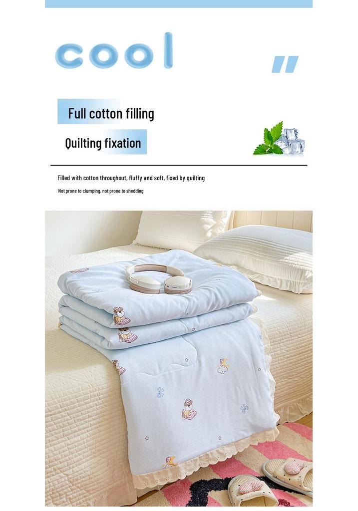 A-class Washable Cotton Summer Quilt – Floral Lace, Super Soft, Ideal for Naked Sleeping, Machine Washable, Perfect for Air Conditioning.