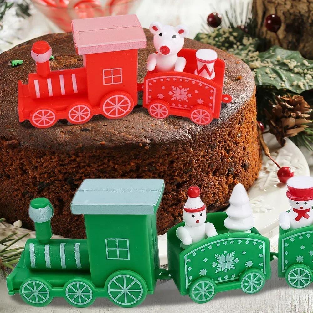 Plastic Christmas Train Ornaments Christmas Children Baking Party Decoration Home Table Xmas New Year Gifts Santa Claus Crafts