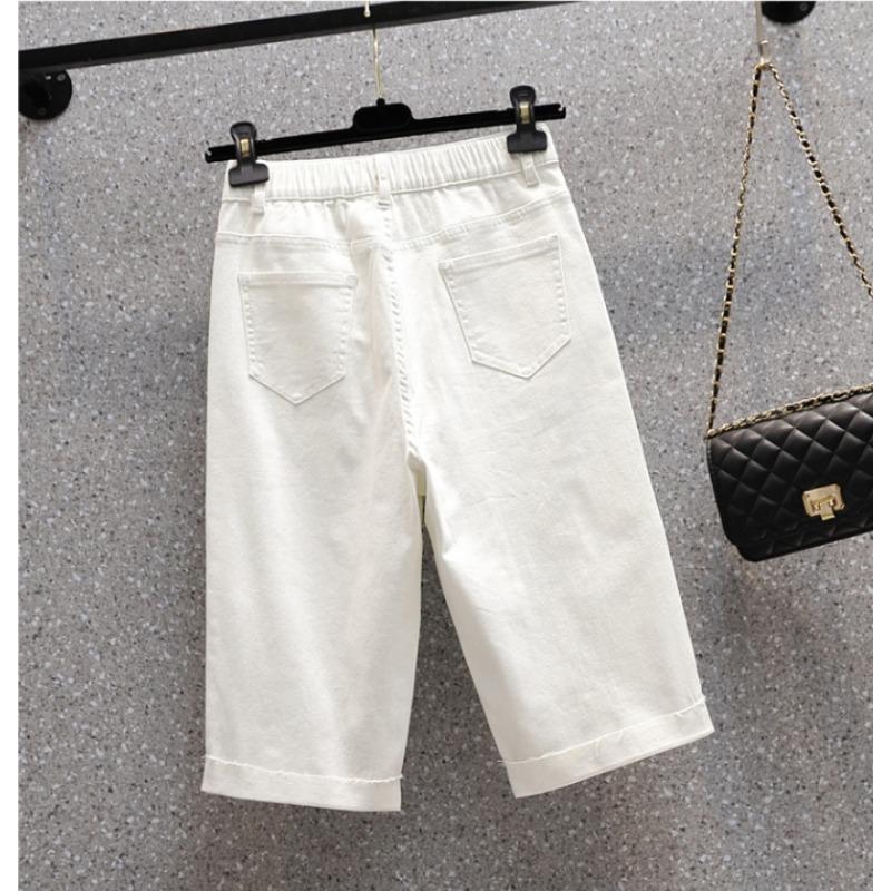 Plus Size Summer Jeans Pants Women Elastic Shorts Loose Casual Ripped Basic Trousers Denim