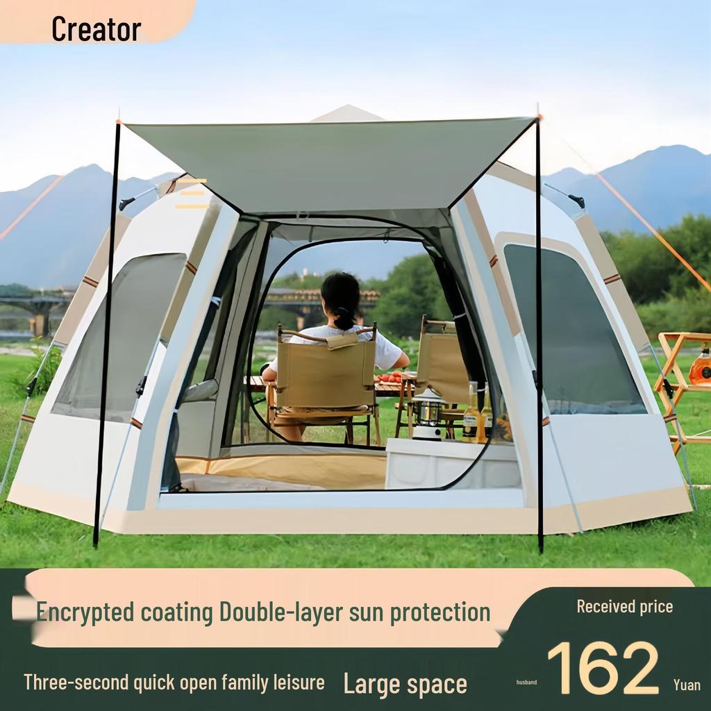 Instant Set-Up Hexagonal Tent: Multi-Person, Mosquito-Proof, Sun-Protected, Folding for Camping & Picnics.