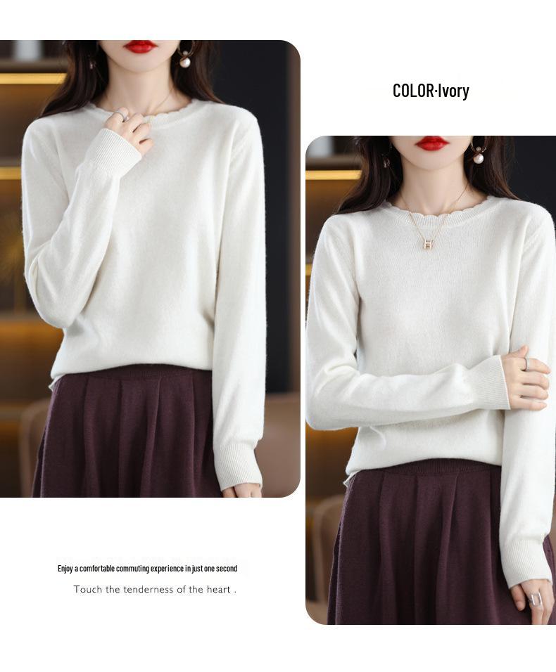 Soft & Cozy Women's Lace Round Neck Knit Sweater - Trendy Spring/Autumn 2025, Long Sleeve, Loose Fit