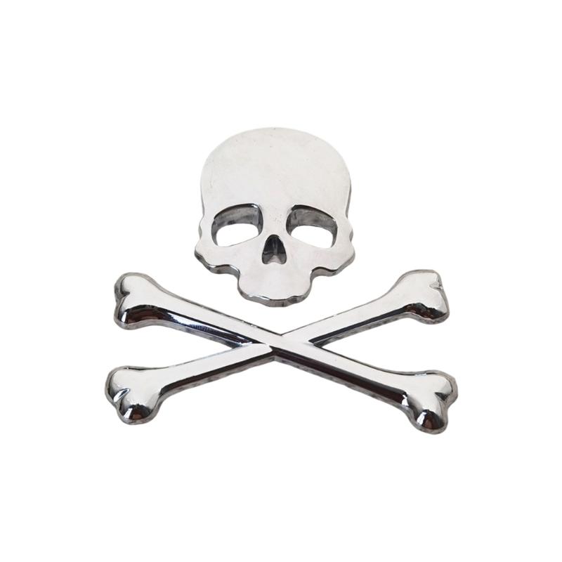 

3D Skull Motorcycle Sticker Metal Construction Weatherproof Decal For Bike Car Vehicle Easy Installation срібний