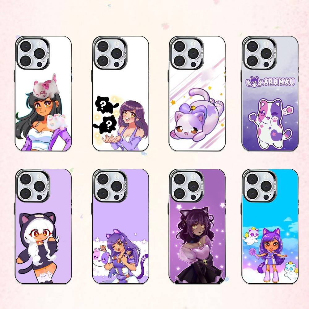 A-Aphmau Meow Anime Cats Phone Case For iPhone17,16,15,14,13,12,11 Plus,Pro Max Colored Silver Plated Inside Cover