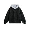Unisex American Eagle Lychee Leather Hooded Jacket: Winter Plus Velvet, Thick, Loose Fit