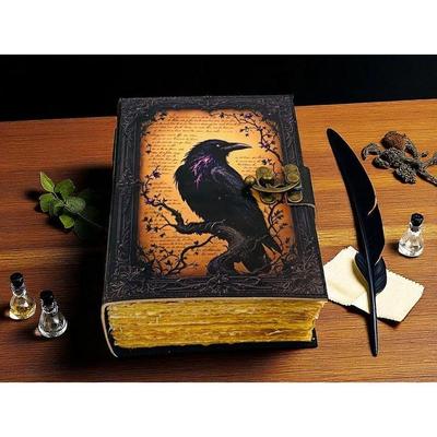 Raven Leather Journal – Witchy Gothic Book of Shadows, Dark Poetry Grimoire Gifts