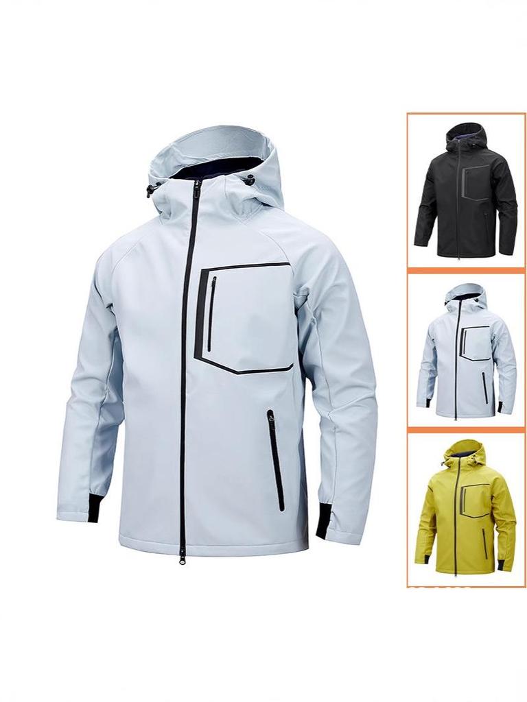 Men's Hooded Quick-Dry Outdoor Softshell Jacket - Three-Proof, Loose Fit, Plus Size, Multi-Pocket, Versatile Sports/Fitness Style