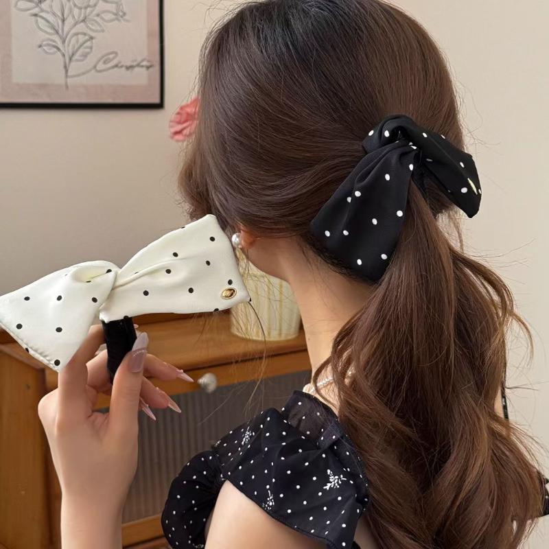 Korean Style High End Polka Dot Wings Banana Clip Women'S Hair Accessories Satin Fabric Hair Clips For Women Back Of Head