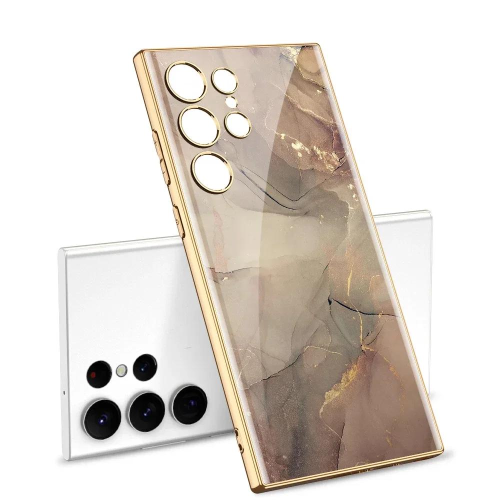 Pouzdro z malovaného tvrzeného skla pro Samsung Galaxy S24 S23 Ultra Luxusní pokovení Měkký okraj Ochranný kryt pro pouzdro Galaxy S24 Ultra