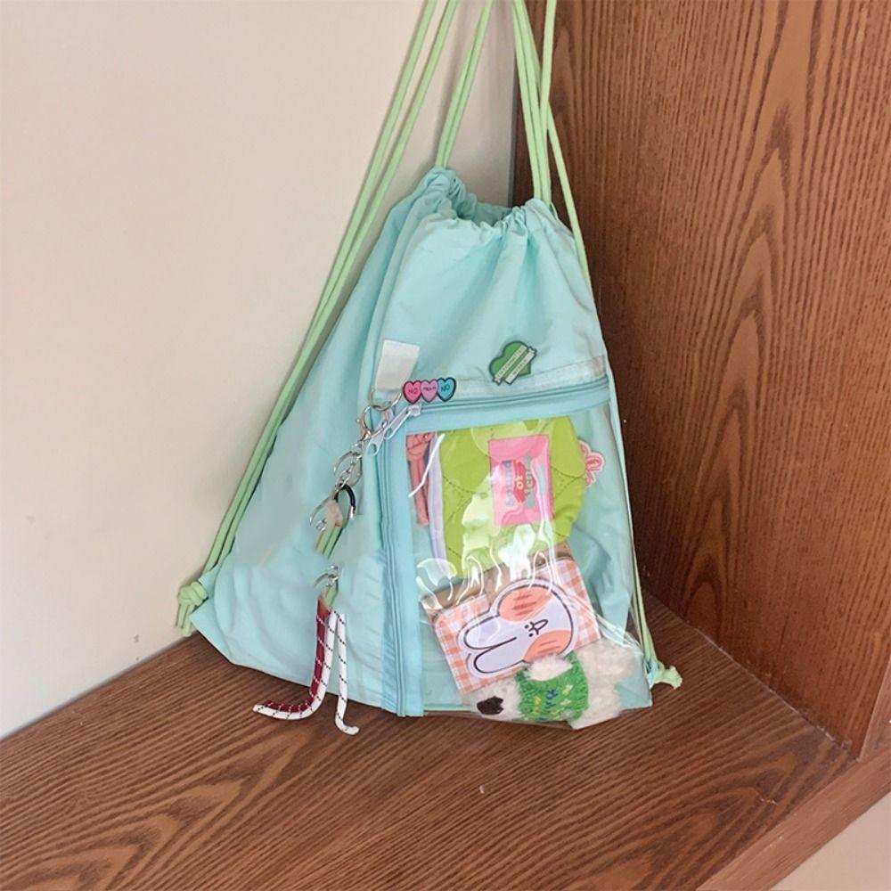 Transparent Pocket Korean Style Itabag Lightweight Shoulder Bag Cute Drawstring  Backpack  Girls