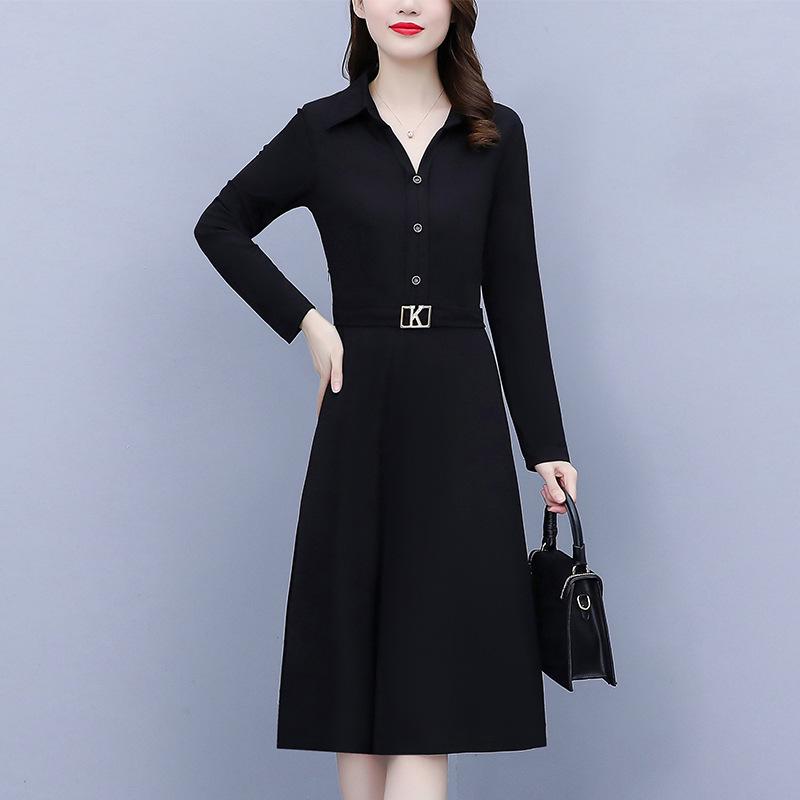 Four 6035 Plus Size Slimming Dress: New 2025 Spring/Autumn Style for Women, Slim Fit with Belly Coverage