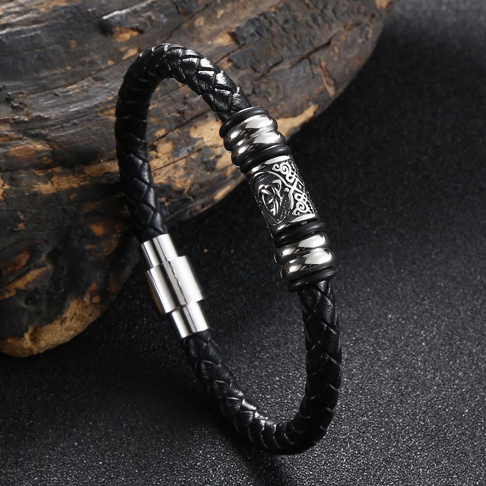 2026 Europe, America, Retro Men s Leather Bracelet Personalized Weaving, Magnetic Buckle Trend Bracelet 16.5CM