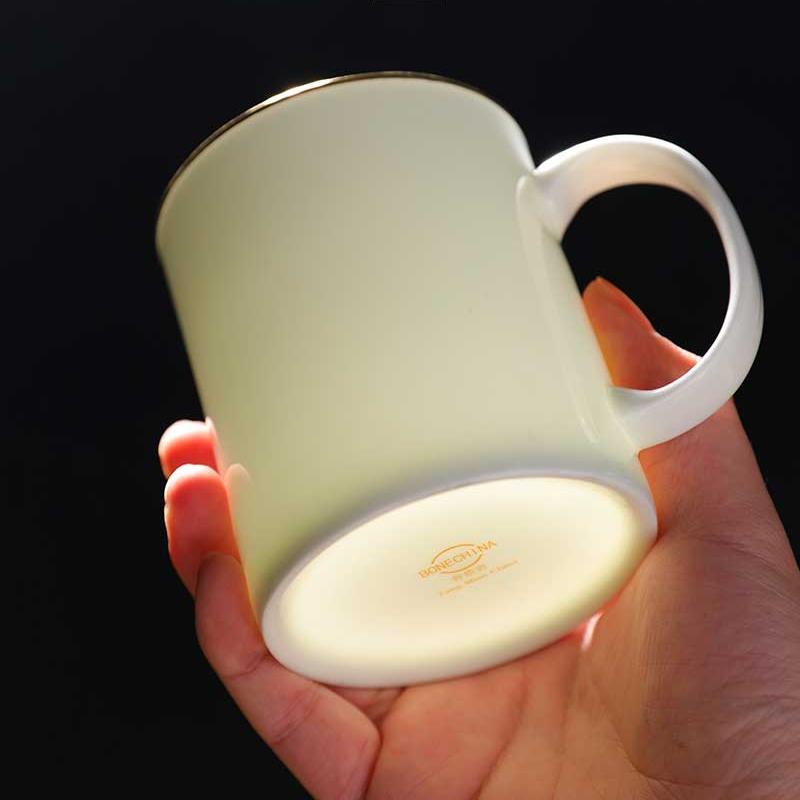 Bone China Coffee Mug with Gold Rim, 200-400ml Tea Cup with Handle White 1pc, for Espresso,Hot Cocoa,Cappuccino,Latte and Cold Drinks, Microwave Safe